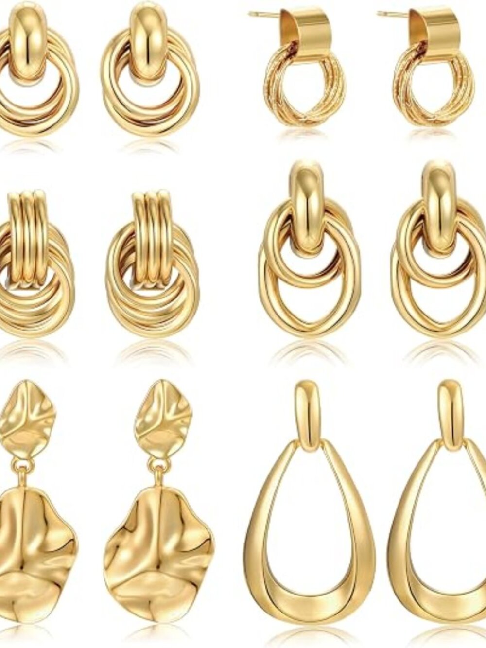 6 Pairs Chunky Gold Ears for Women Gold Plated Knot Ears Trendy Statement Drop